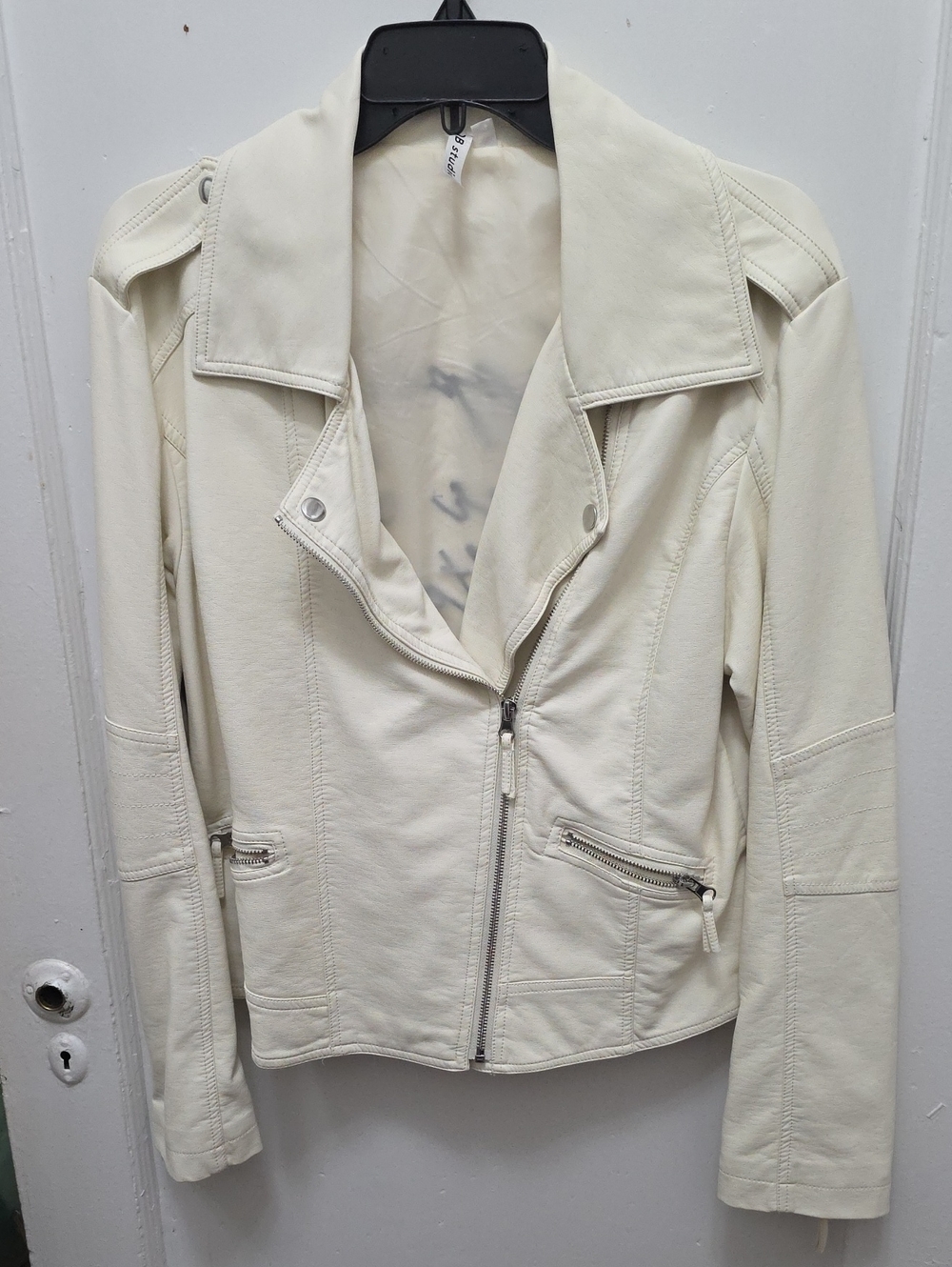 DB Studio White Cream Leather Moto Jacket Happily Ever After In Back